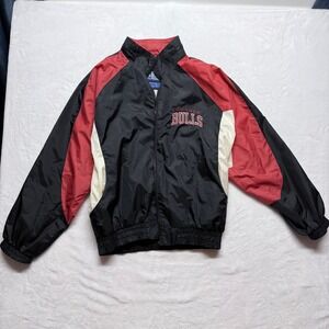 Vintage Starter Chicago Bulls‎ NBA Jacket Windbreaker Black Red Cream Mens L
